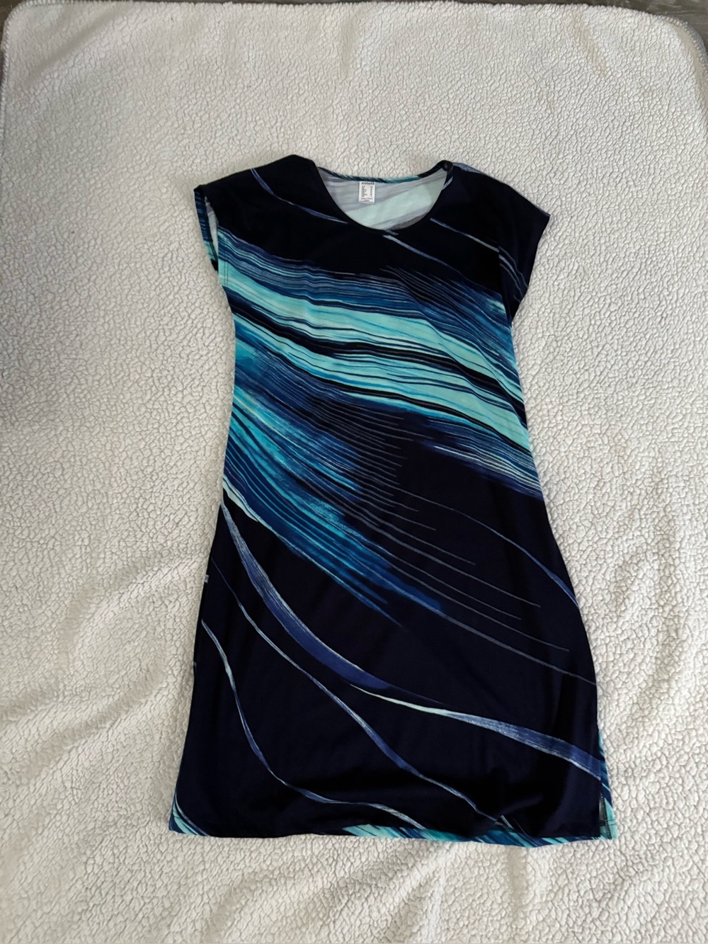Arabella Sleeveless Summer Dress Wavy Brushstroke Blue  Women, Size 6.